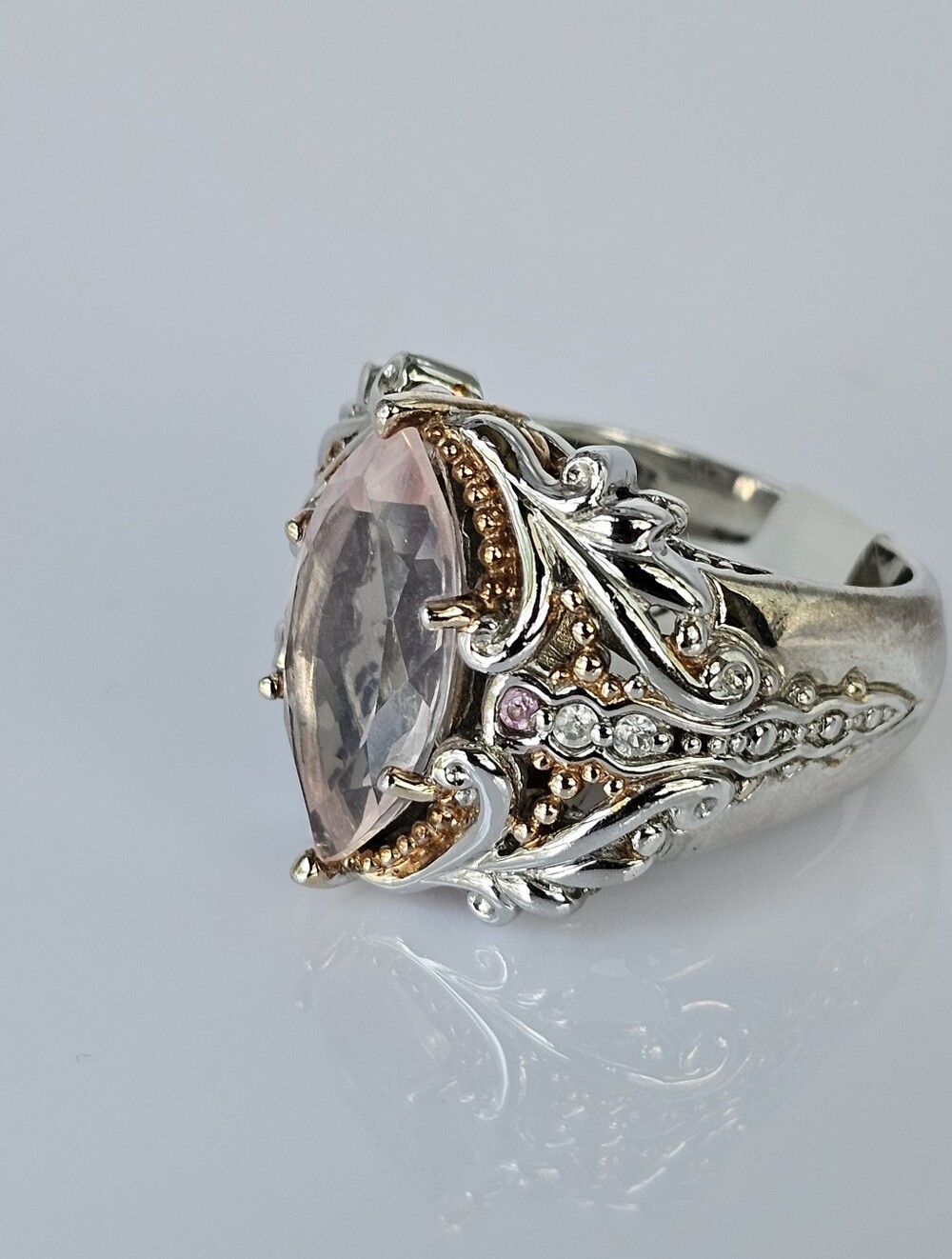 Retired Morganite & Pink Sapphire Ring Palladium Sterling Silver 18K Size 7! - Picture 3 of 9